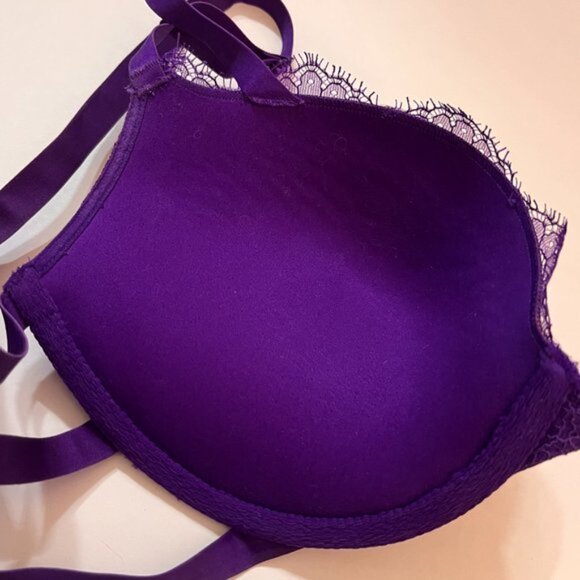 NWOT VS Front Closure 32DD Purple Lace Push-up Strappy Bra - Picture 6 of 8